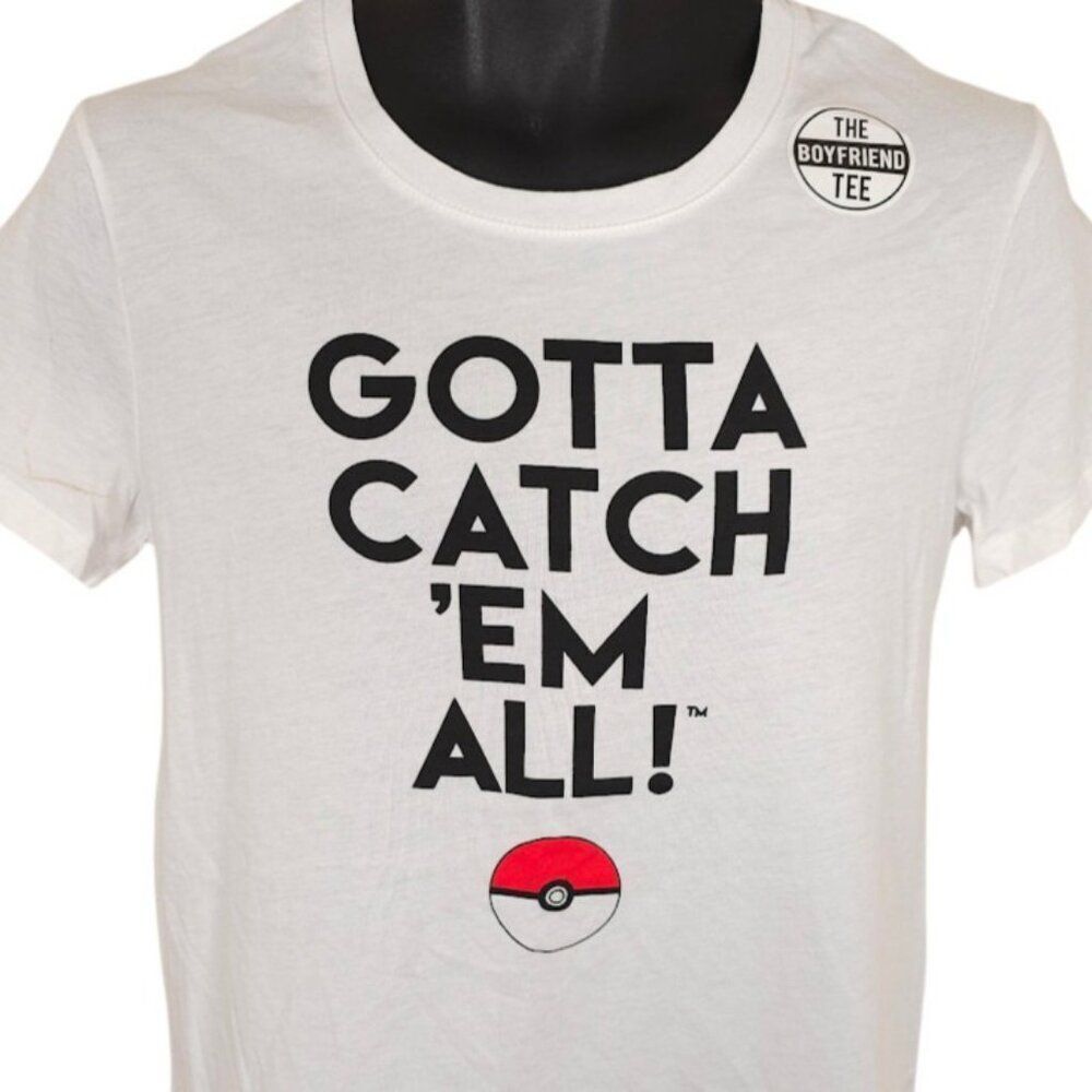 Pokemon T Shirt Womens Size Medium White Gotta Catch Em All Boyfriend Tee